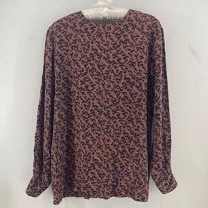 Vintage Doncaster Silk Blouse Women 8 Rust Black‎ Abstract Back Button Elegant